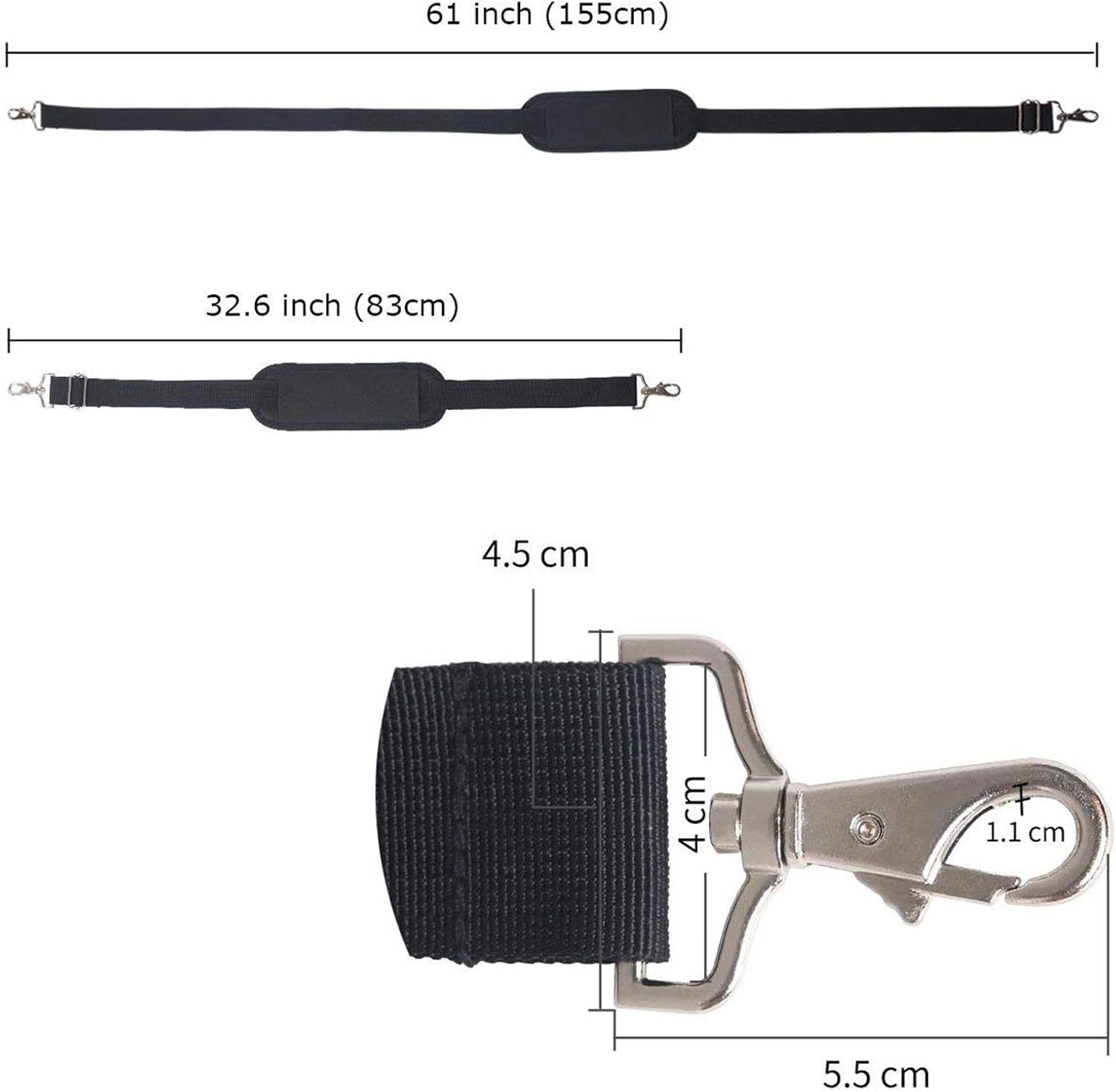 61" Replacement Shoulder Strap, Padded Long Duffel Bag Strap Universal Adjustable Shoulder Belt with Metal Hooks and Non-Slip Pad for Briefcase Pet Carrier Bag Tool Laptop Camera Bag