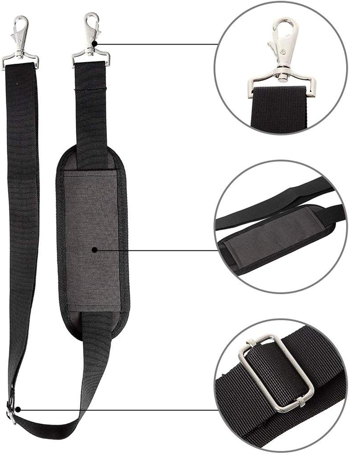 61" Replacement Shoulder Strap, Padded Long Duffel Bag Strap Universal Adjustable Shoulder Belt with Metal Hooks and Non-Slip Pad for Briefcase Pet Carrier Bag Tool Laptop Camera Bag