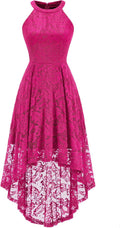 Women'S Halter Floral Lace Cocktail Party Dress Hi-Lo Bridesmaid Dress