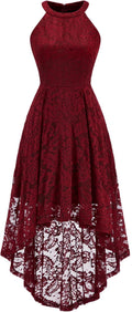 Women'S Halter Floral Lace Cocktail Party Dress Hi-Lo Bridesmaid Dress