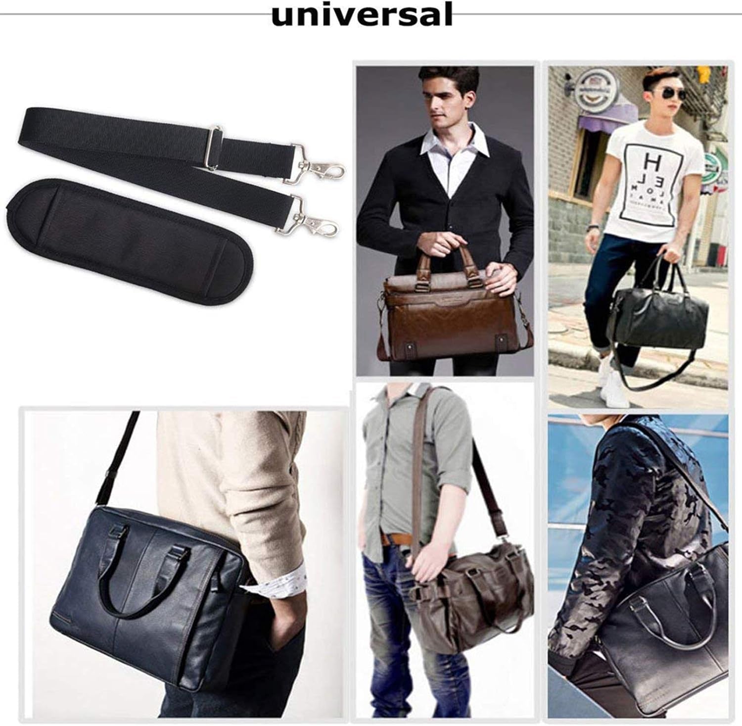 61" Replacement Shoulder Strap, Padded Long Duffel Bag Strap Universal Adjustable Shoulder Belt with Metal Hooks and Non-Slip Pad for Briefcase Pet Carrier Bag Tool Laptop Camera Bag